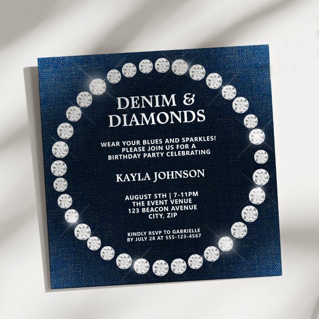 Denim Diamonds Fyrkantig Halo Födelsedagsfest Inbjudningar (Skapare uppladdad)