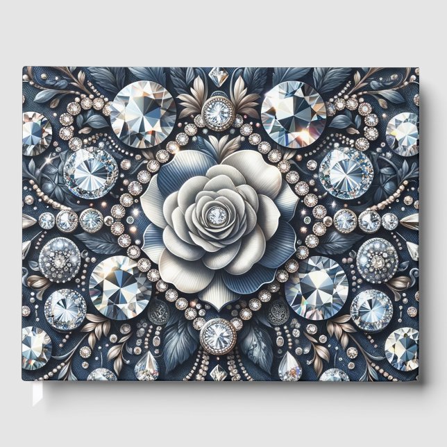 Denim & Diamonds Glam Bling Rosa Juveler Gästböcker (Framsida)