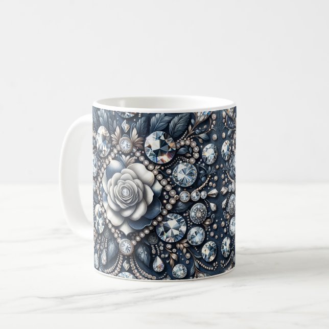 Denim & Diamonds Glam Bling Rosa Juveler Kaffemugg (Framsida vänster)
