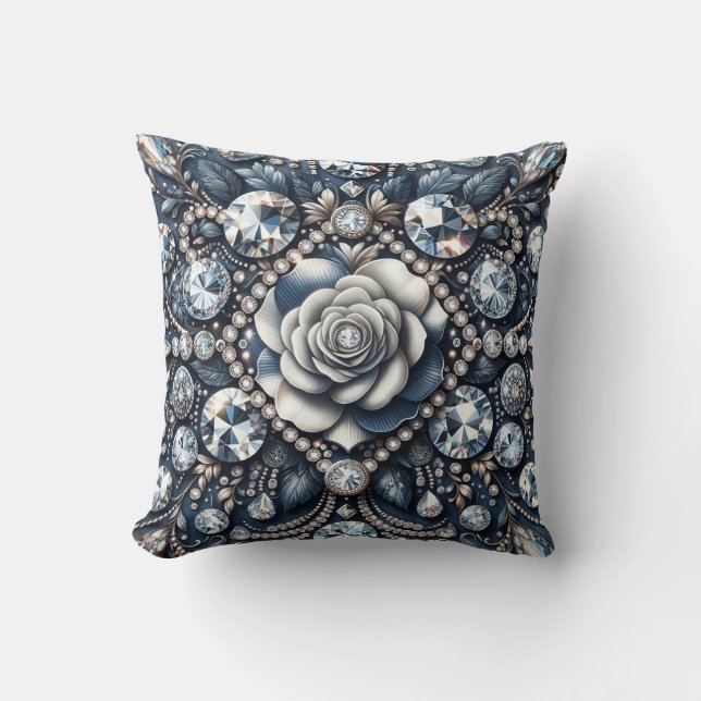 Denim & Diamonds Glam Bling Rosa Juveler Kudde (Framsida)