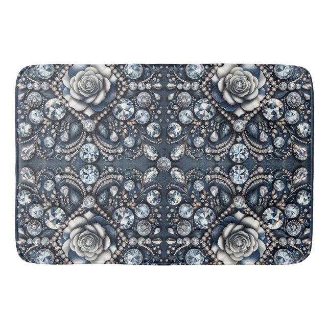Denim & Diamonds Glam Bling Rosa Smycken Badrumsmatta (Framsidan)