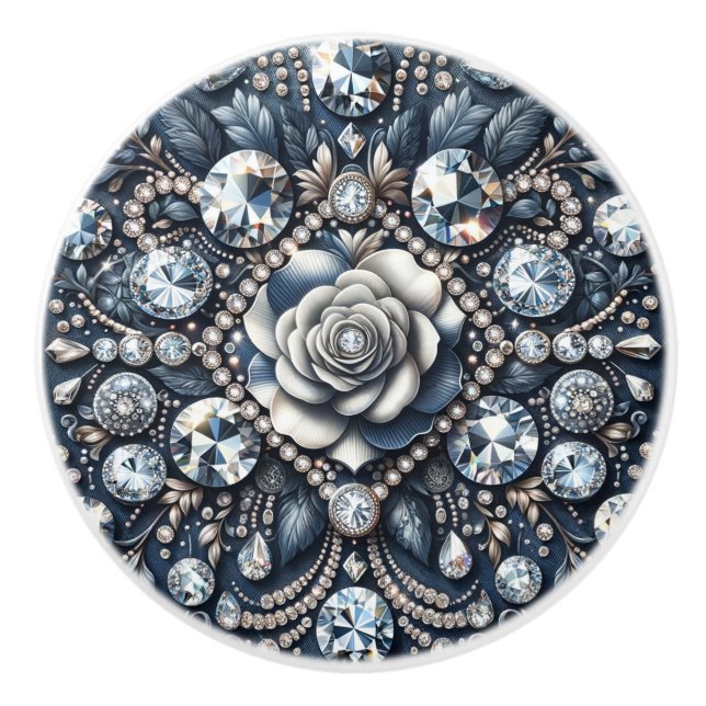 Denim & Diamonds Glam Bling Rosa Smycken Knopp (Framsidan)