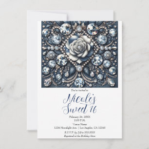 Denim & Diamonds Glam Bling Rose Sweet 16 Födelsed Inbjudningar