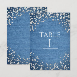 Denim & Diamonds Glam spridd glitter Bordnummer Inbjudningar