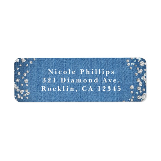 Denim & Diamonds Glam spridd glitter inbjudan Returadress Etikett (Framsidan)