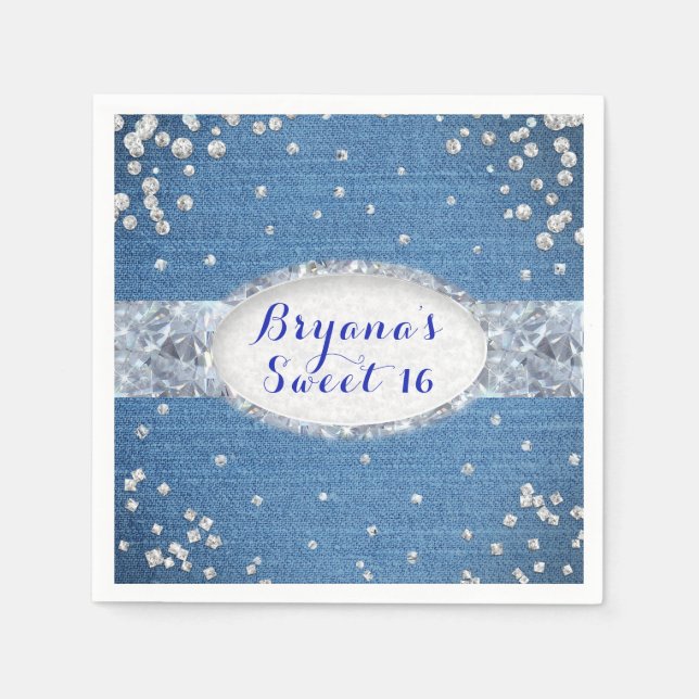 Denim & Diamonds Glam spridd glitterfest Pappersservett (Framsidan)