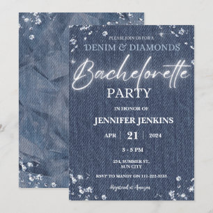 Denim Diamonds Glitter Bling Elegant Bachelorette Inbjudningar