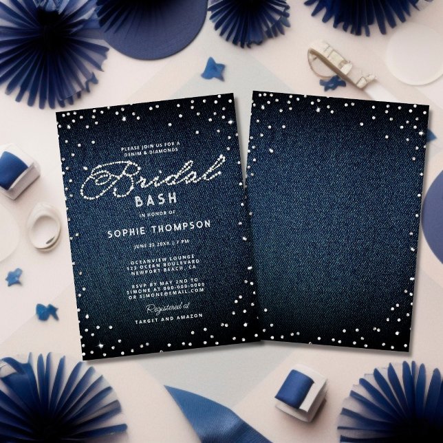 Denim Diamonds Glitter Blue Elegant Möhippa Bash Inbjudningar (Skapare uppladdad)