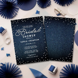Denim Diamonds Glitter Blue Elegant Möhippa Inbjudningar