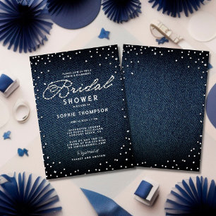 Denim Diamonds Glitter Blue Elegant Möhippa Inbjudningar