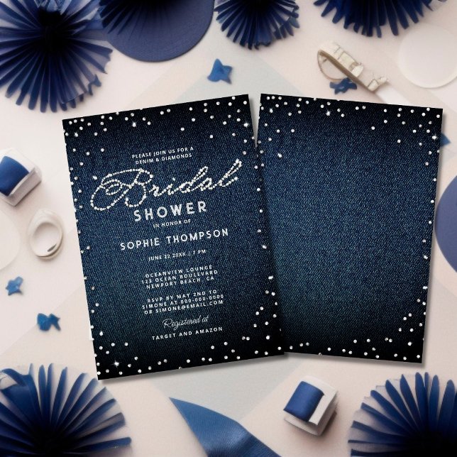 Denim Diamonds Glitter Blue Elegant Möhippa Inbjudningar (Skapare uppladdad)