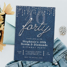 Denim Diamonds Glitter Drips 40:e födelsedagen Par Inbjudningar
