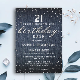 Denim Diamonds Glitter Elegant 21:a födelsedagen P Inbjudningar