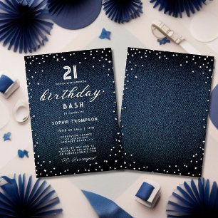 Denim Diamonds Glitter Elegant 21:a födelsedagen P Inbjudningar
