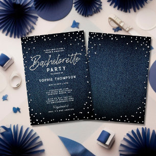 Denim Diamonds Glitter Elegant Bachelorette Party Inbjudningar