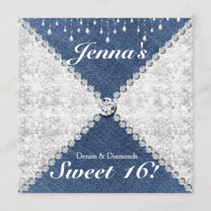 Denim & Diamonds Glitter Glans Festinladning Inbjudningar