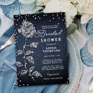 Denim Diamonds Glitter Ro Blue Möhippa Inbjudningar
