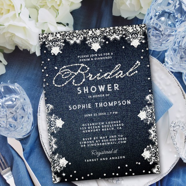 Denim Diamonds Glitter Snöre Elegant Möhippa Inbjudningar (Skapare uppladdad)
