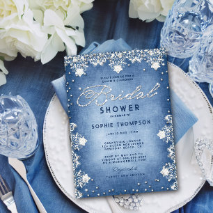 Denim Diamonds Glitter Snöre Modern Möhippa Inbjudningar