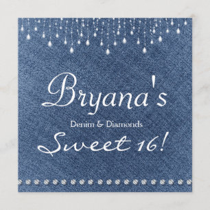 Denim Diamonds Glittera Bling Sweet 16-inbjudan Inbjudningar