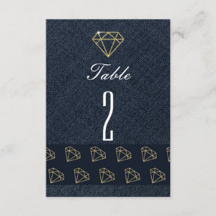 Denim & Diamonds Guld & Blå Fest Bordnummer Inbjudningar