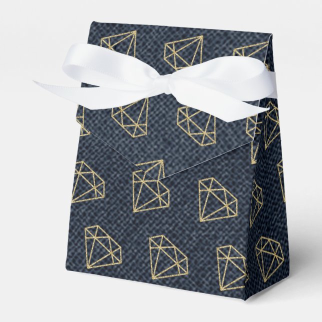 Denim & Diamonds Guld & Blå Glam Favors Presentaskar (Framsidan Sidan)
