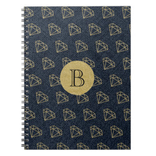 Denim & Diamonds Guld & Blue Glamor Bling Anteckningsbok Med Spiral