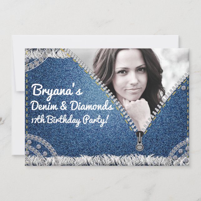 Denim & Diamonds Jean Dragked Invitation Foto Inbjudningar (Framsida)