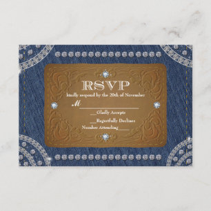 Denim & Diamonds Jeans Etikett Bröllop RSVP-kort OSA Kort
