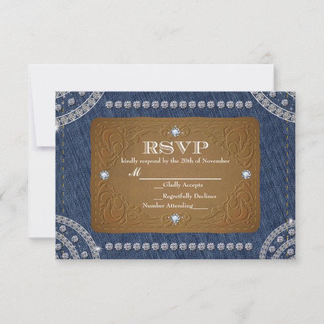 Denim & Diamonds Jeans Etikett Bröllop RSVP-kort OSA Kort (Framsida)