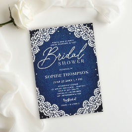 Denim Diamonds Lace Elegant Blå Bröllopsdusch Inbjudningar