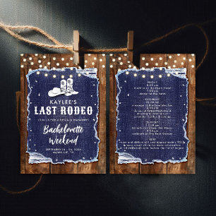Denim Diamonds Last Rodeo Rustic Chic Bachelorette Inbjudningar