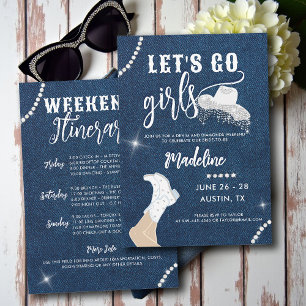 Denim Diamonds Lets Go Girls Glam Bachelorette Inbjudningar