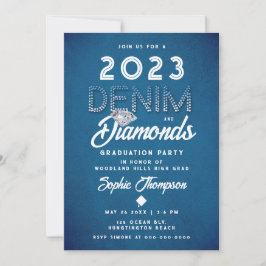 Denim Diamonds Lettering Modern Studentfest Inbjudningar
