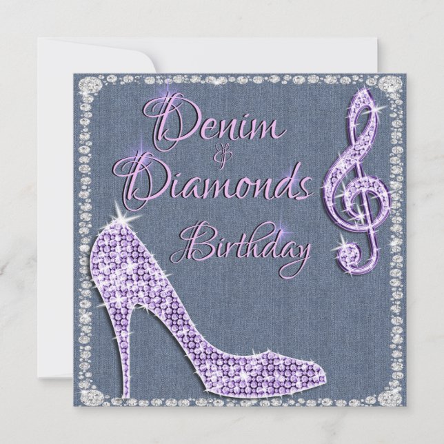 Denim & Diamonds Lilac 25-årsfirande Inbjudningar (Framsida)