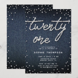 Denim Diamonds Modern Calligraphy 21 Birthday Inbjudningar