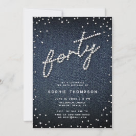 Denim Diamonds Modern Calligraphy 40 Birthday Inbjudningar