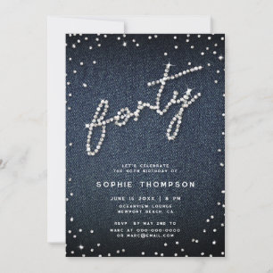 Denim Diamonds Modern Calligraphy 40 Birthday Inbjudningar