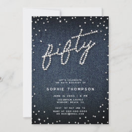 Denim Diamonds Modern Calligraphy 50 Birthday Inbjudningar