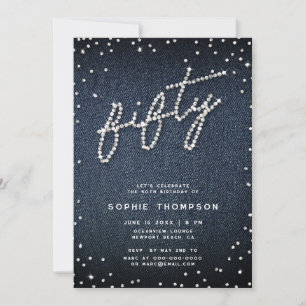 Denim Diamonds Modern Calligraphy 50 Birthday Inbjudningar