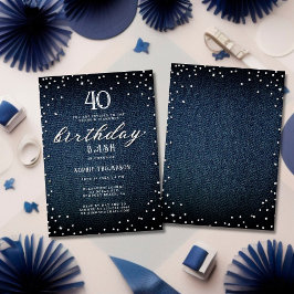 Denim Diamonds Modern Rustic 40:e födelsedagen Par Inbjudningar