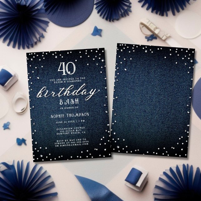Denim Diamonds Modern Rustic 40:e födelsedagen Par Inbjudningar (Skapare uppladdad)
