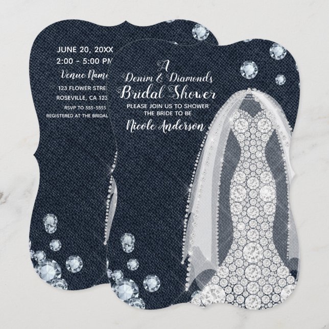 Denim & Diamonds Modern Rustic Glam Bröllopsdusch Inbjudningar (Fram/baksida)