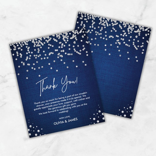 Denim Diamonds Pärlor Bröllopsdusch Tackkort (Budget Denim Diamonds Pearl Wedding Shower Thank You Card    )