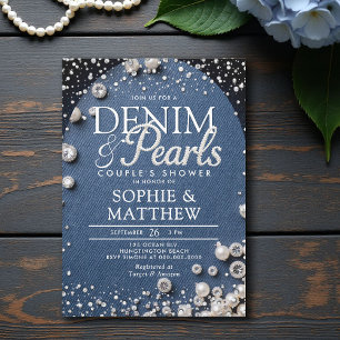 Denim Diamonds Pearls Blue Arch Chic par Shower Inbjudningar