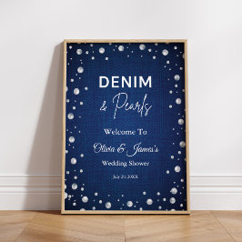 Denim Diamonds Pearls Blue Couppes Shower Välkomme Poster