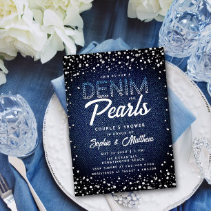 Denim Diamonds Pearls Blue Elegant par Shower Inbjudningar