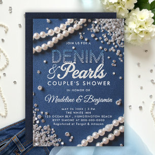 Denim Diamonds Pearls Elegant Modern par Shower Inbjudningar