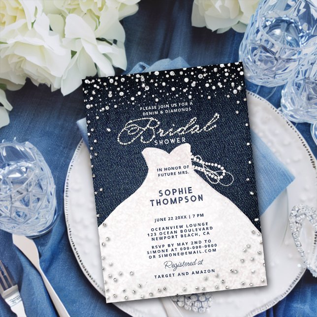 Denim Diamonds Pearls Glitter Dress Möhippa Inbjudningar (Skapare uppladdad)