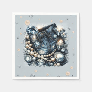 Denim Diamonds & Pearls Jeans Bling Födelsedagsfes Pappersservett